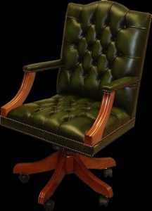 fauteuil de bureau Anglais Gainsborough eb cuir de vachette vert patiné