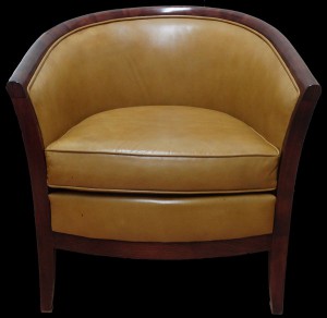 Soldes fauteuil Anglais Davis assise coussin en cuir de vachette coloris gold